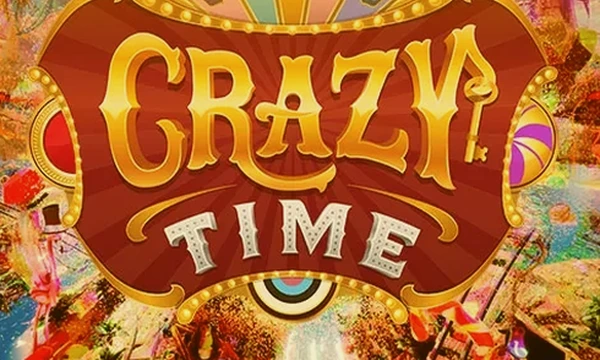 Crazy Time Evolution game-show card with the carnival title badge, saffron-tinted for the big top